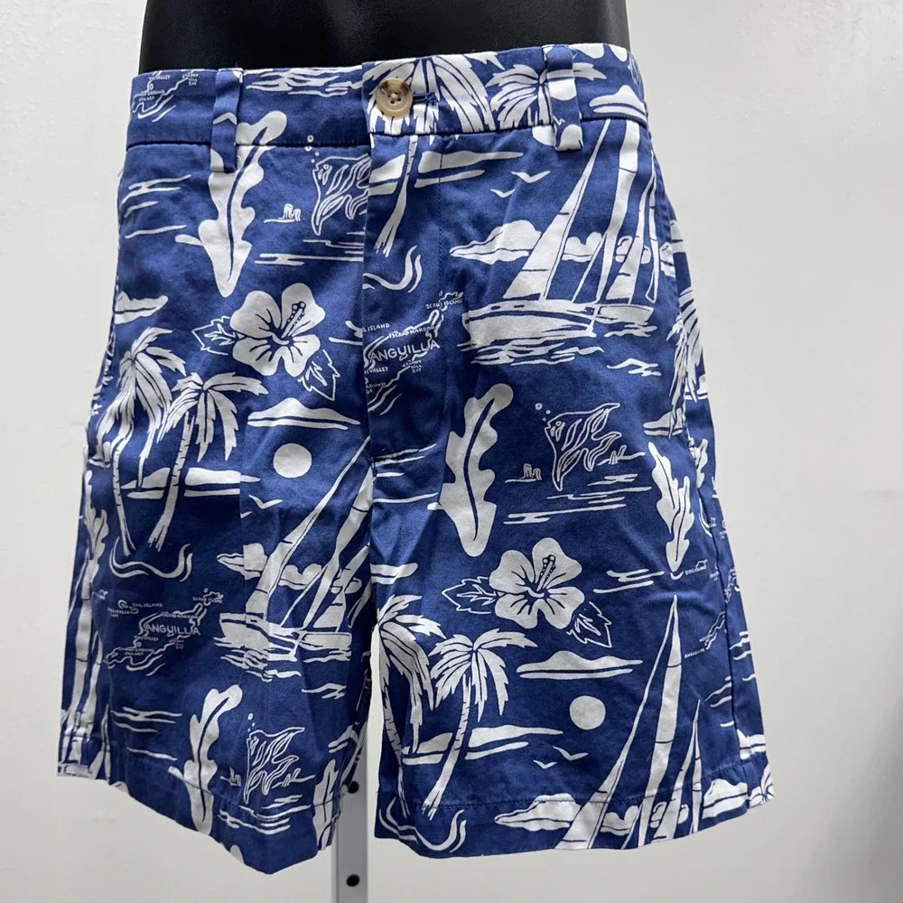 Vineyard Vines Island Print Shorts Preppy‎ Casual Blue White Size 28